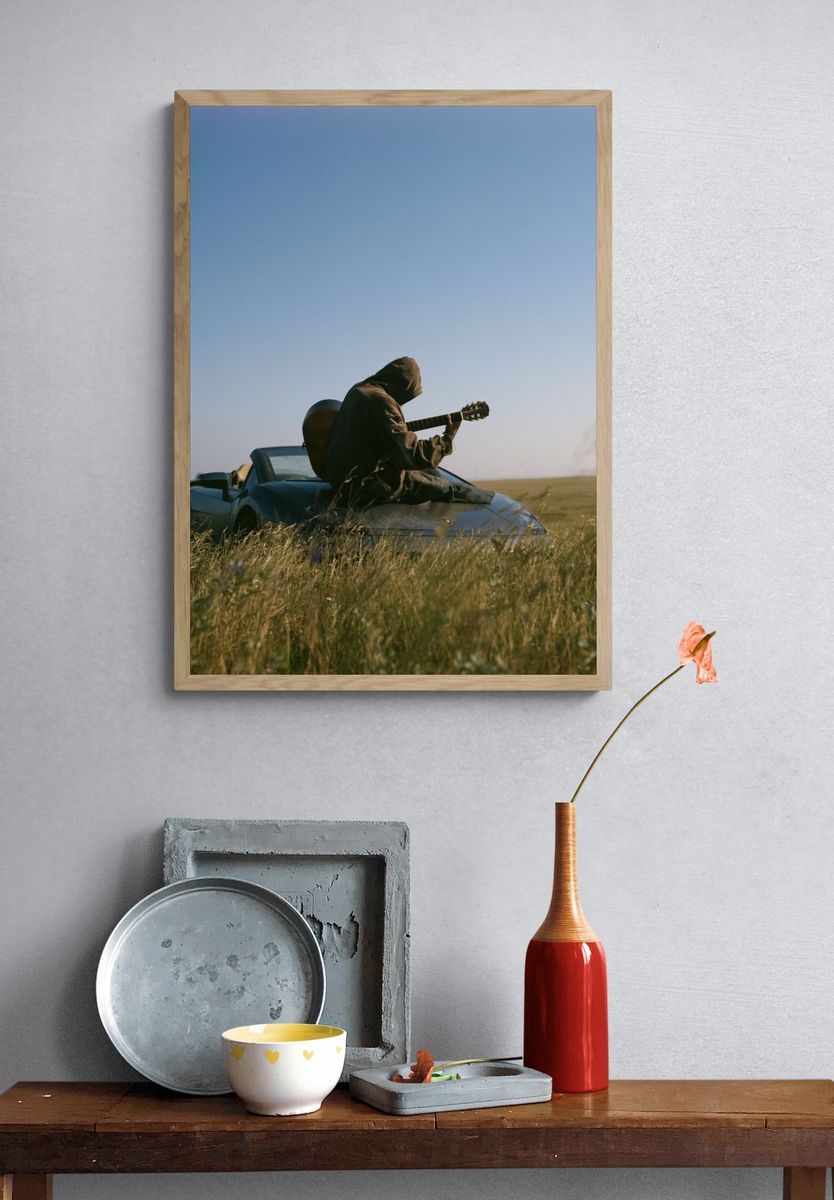 Guitarist in Field Photography Poster. — room view 3
