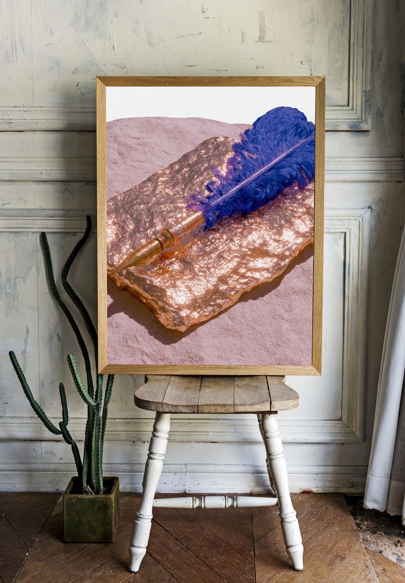 Golden Feather Still Life Print. — room view 1