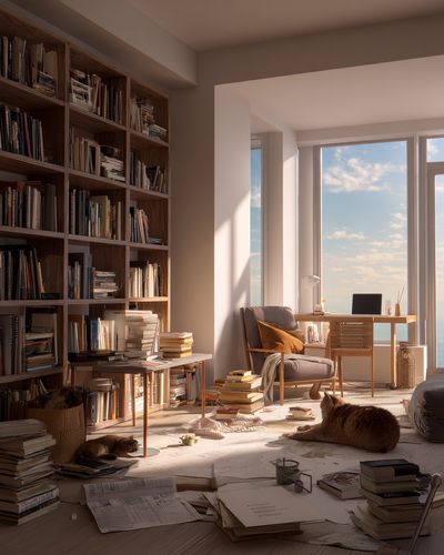 Sunlit Bookish Interior Photography Poster. poster print