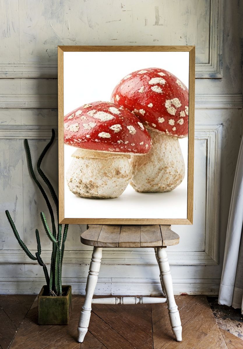 Red Toadstool Mushrooms Photography Poster. room preview