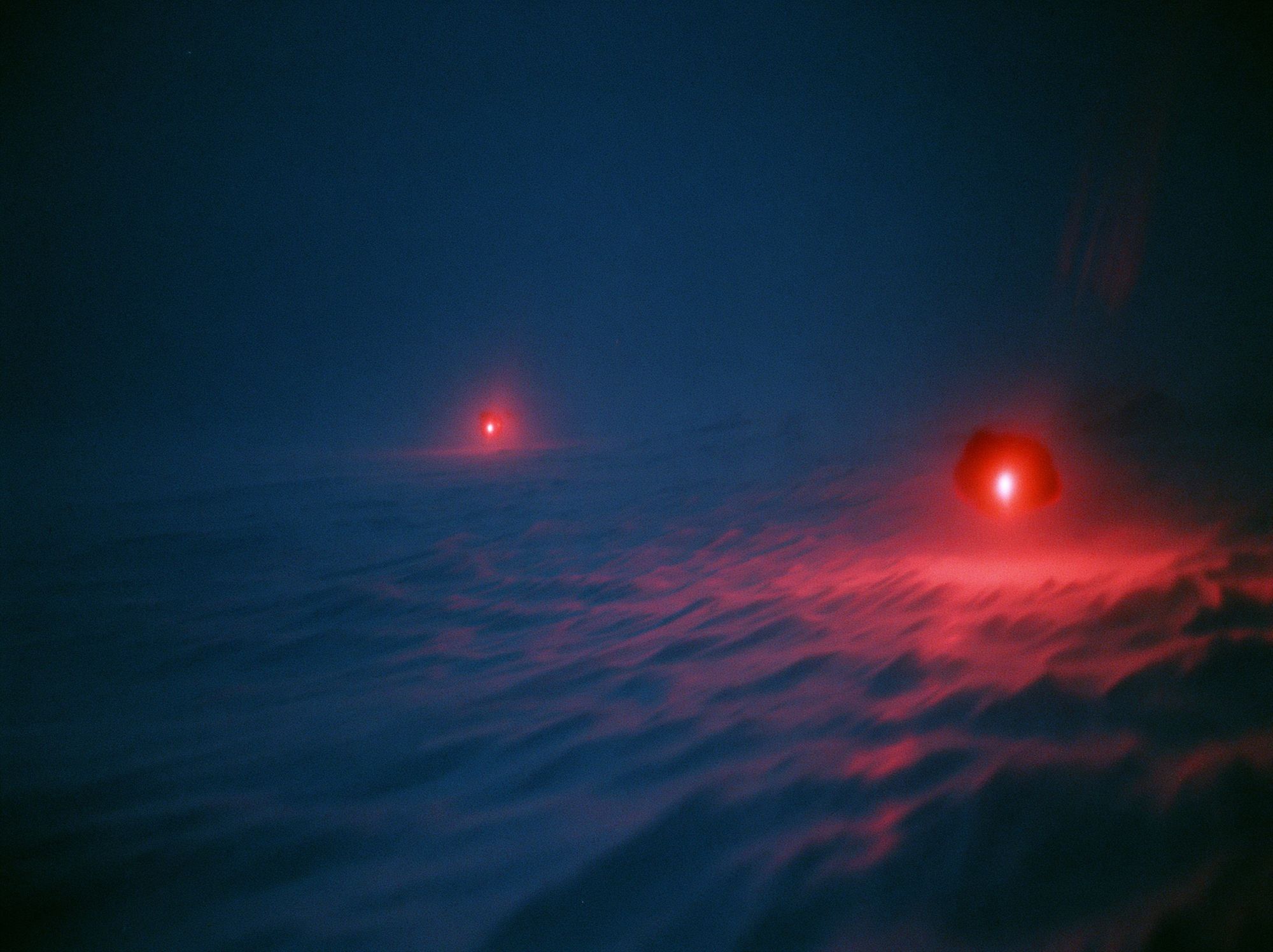 Red Lights in Fog Photography Poster. poster — photography art