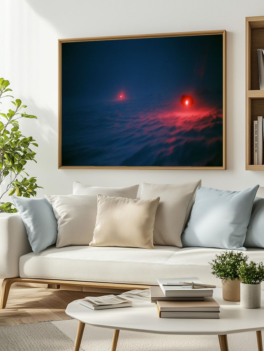 Red Lights in Fog Photography Poster. — room view 2