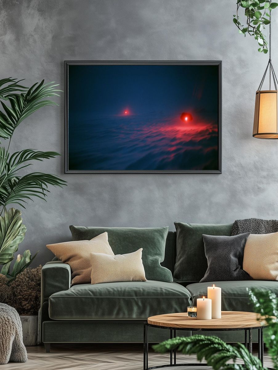 Red Lights in Fog Photography Poster. — room view 4