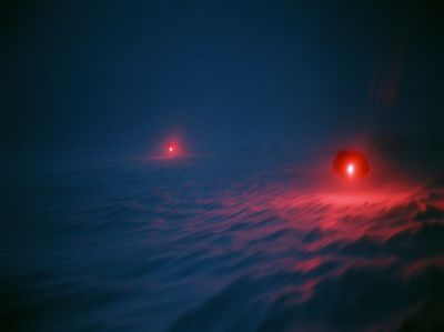 Red Lights in Fog Photography Poster. poster