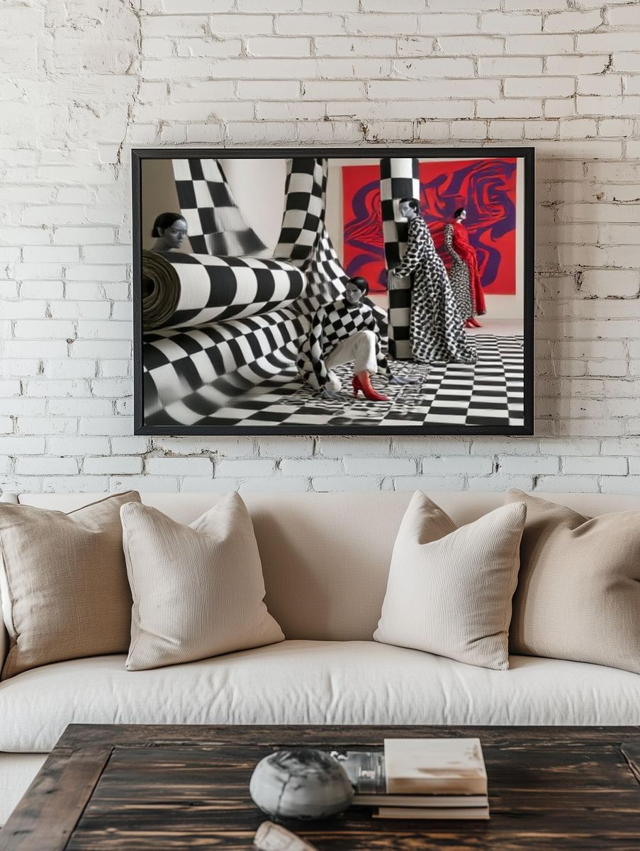 Checkerboard Fashion Surrealism Print. — room view 1