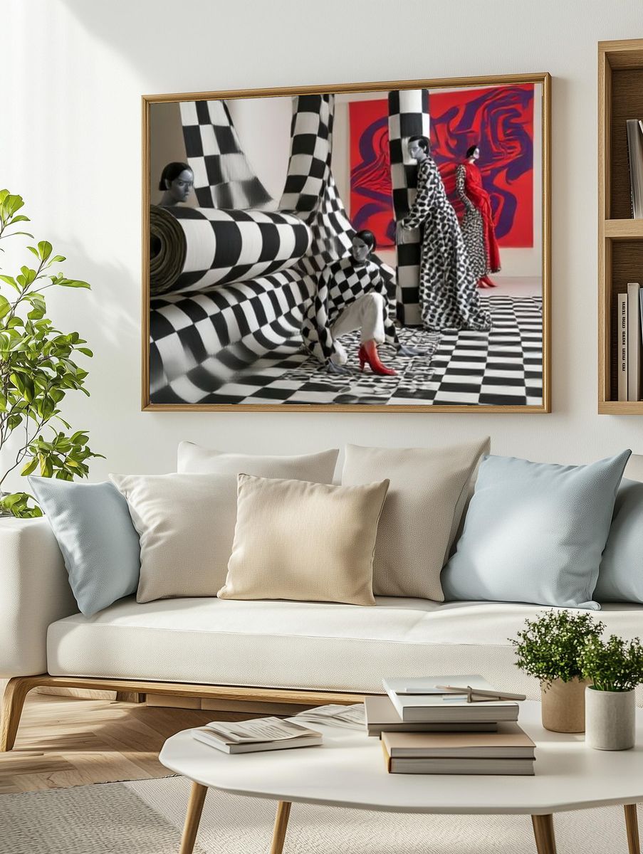 Checkerboard Fashion Surrealism Print. — room view 2