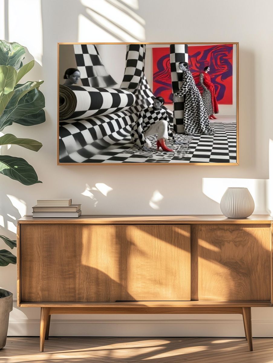 Checkerboard Fashion Surrealism Print. — room view 3