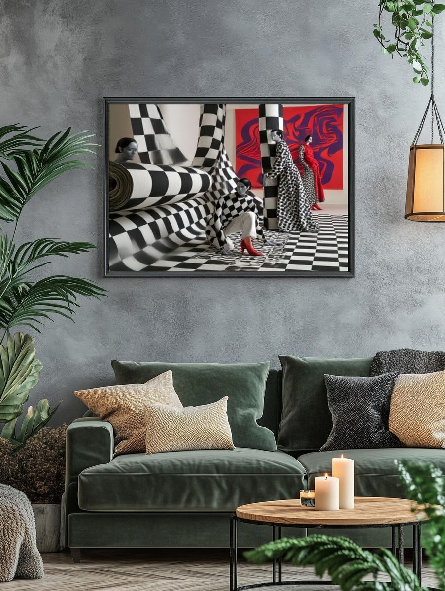 Checkerboard Fashion Surrealism Print. — room view 4