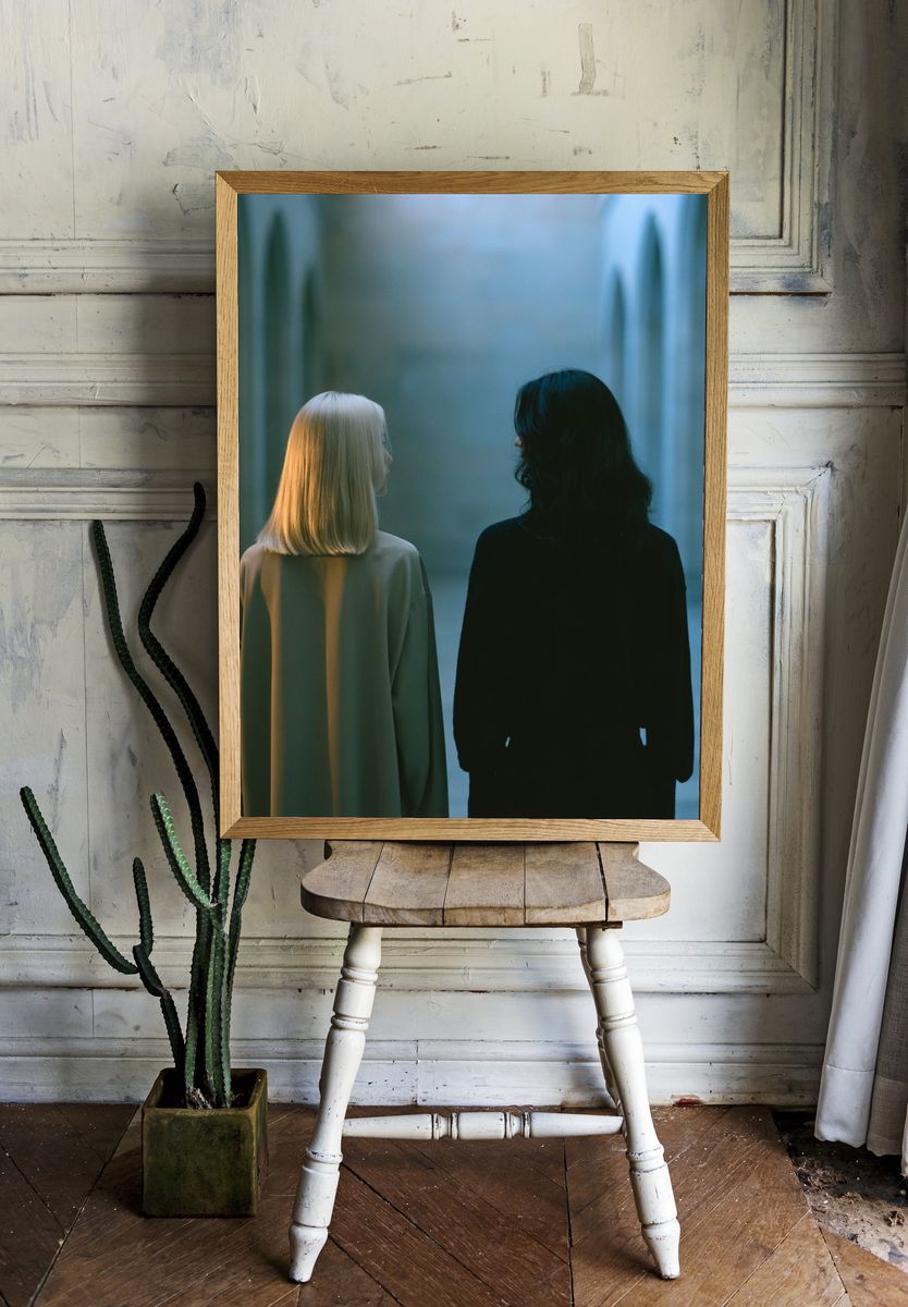 Two Figures in Blue Corridor Poster. — room view 1