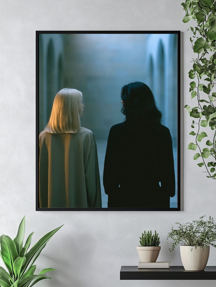 Two Figures in Blue Corridor Poster. — room view 4