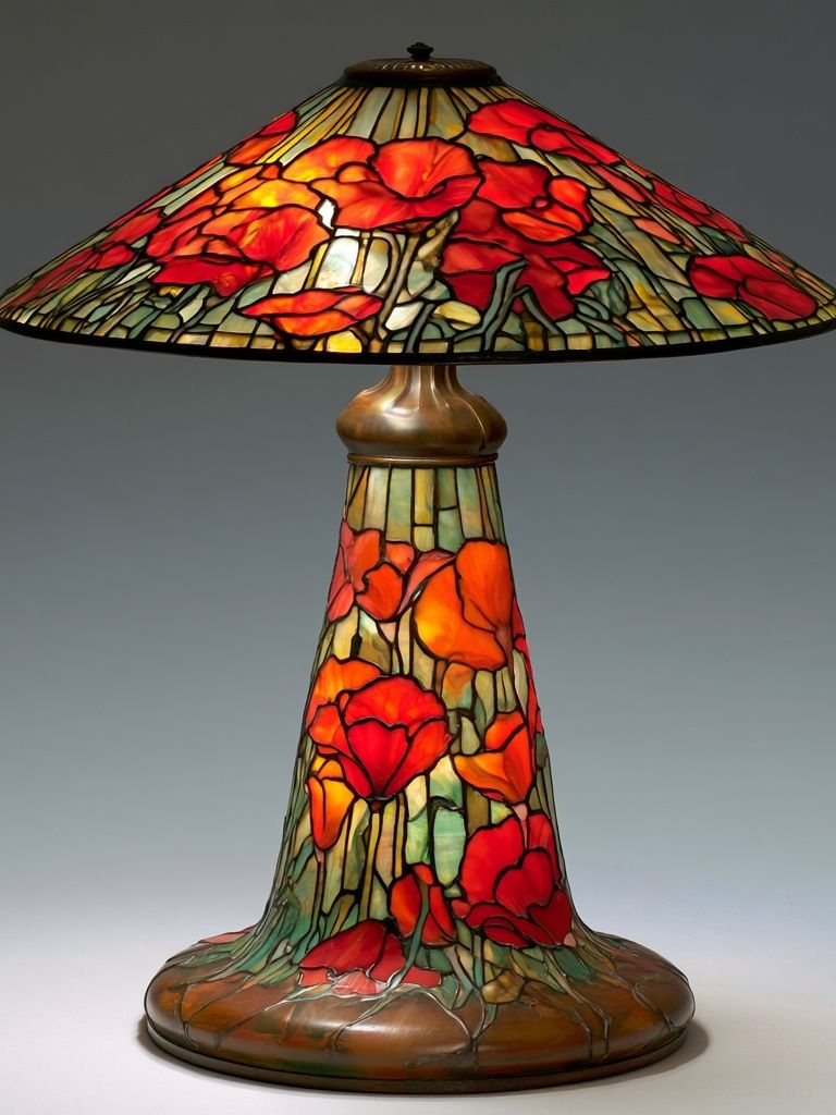 Stained Glass Poppy Lamp Print. poster detail