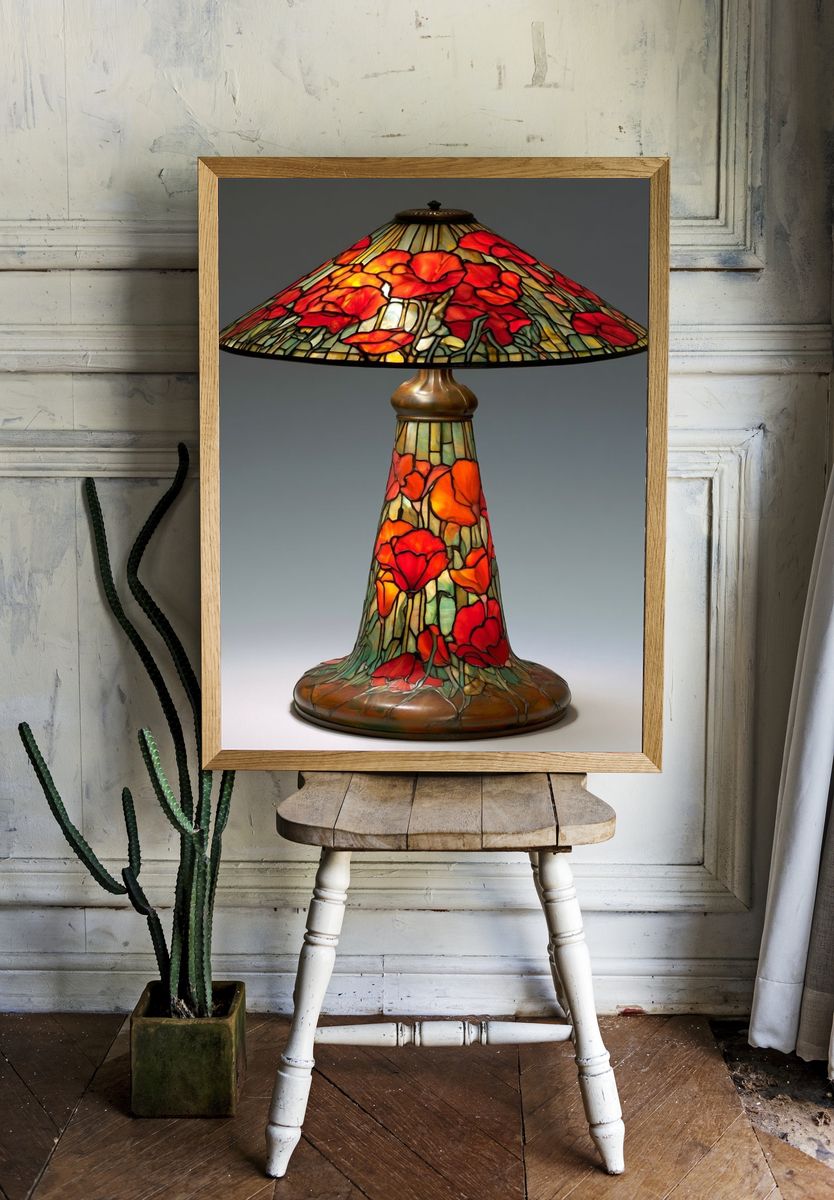 Stained Glass Poppy Lamp Print. — room view 1