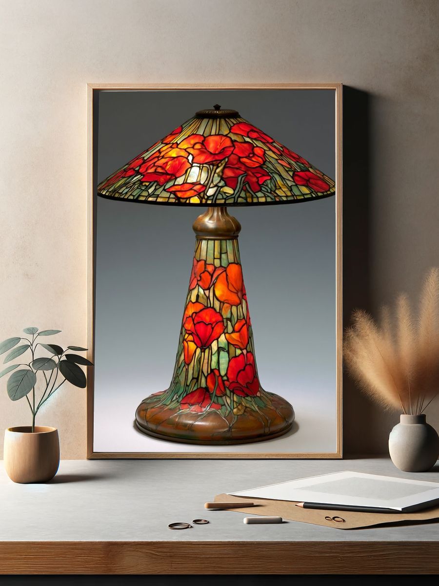 Stained Glass Poppy Lamp Print. — room view 2