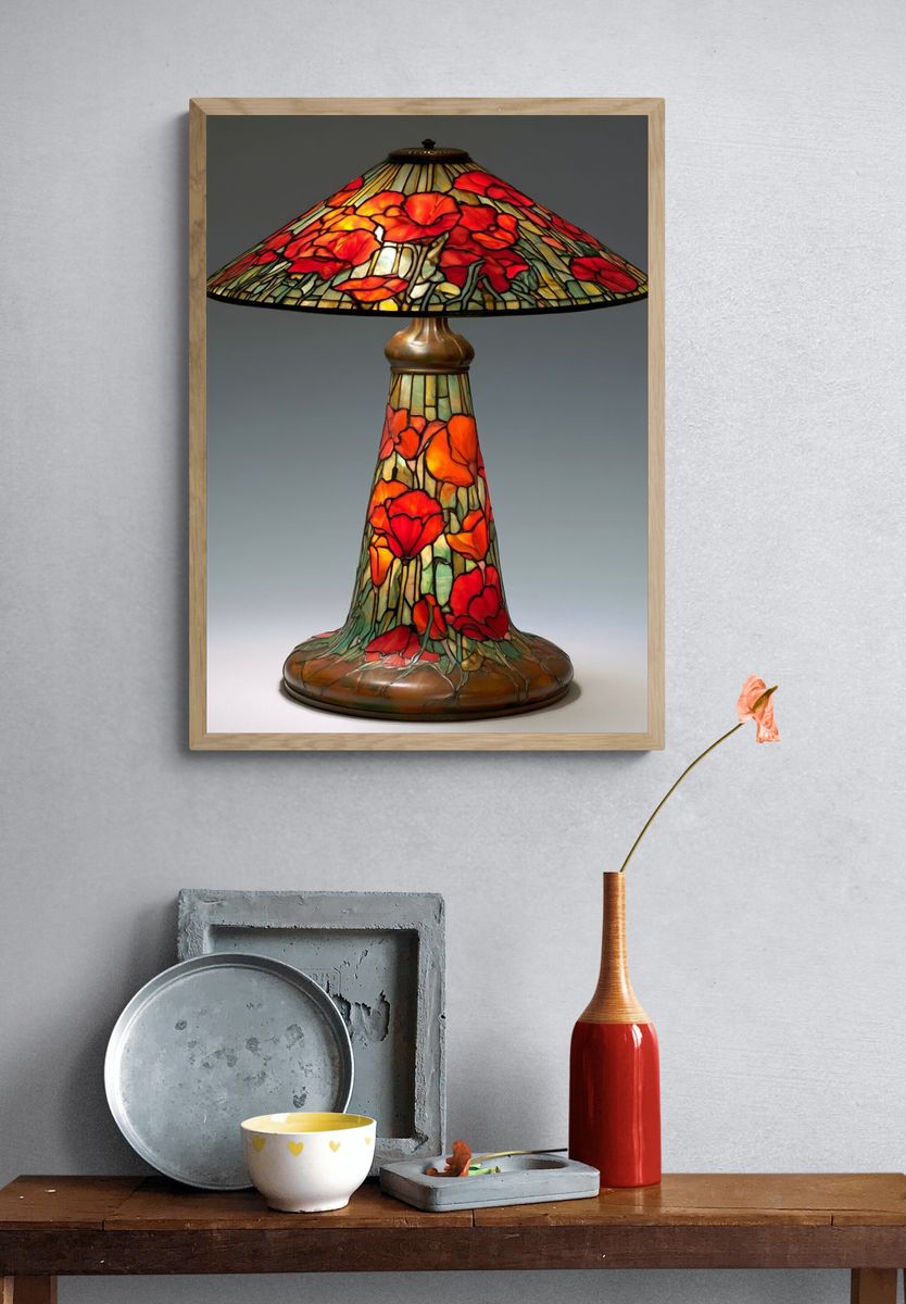 Stained Glass Poppy Lamp Print. — room view 3