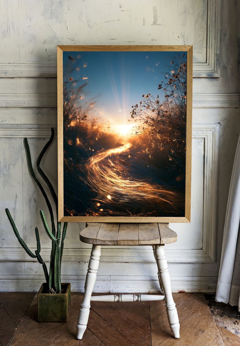 Golden Meadow Sunrise Photography Poster. — room view 1