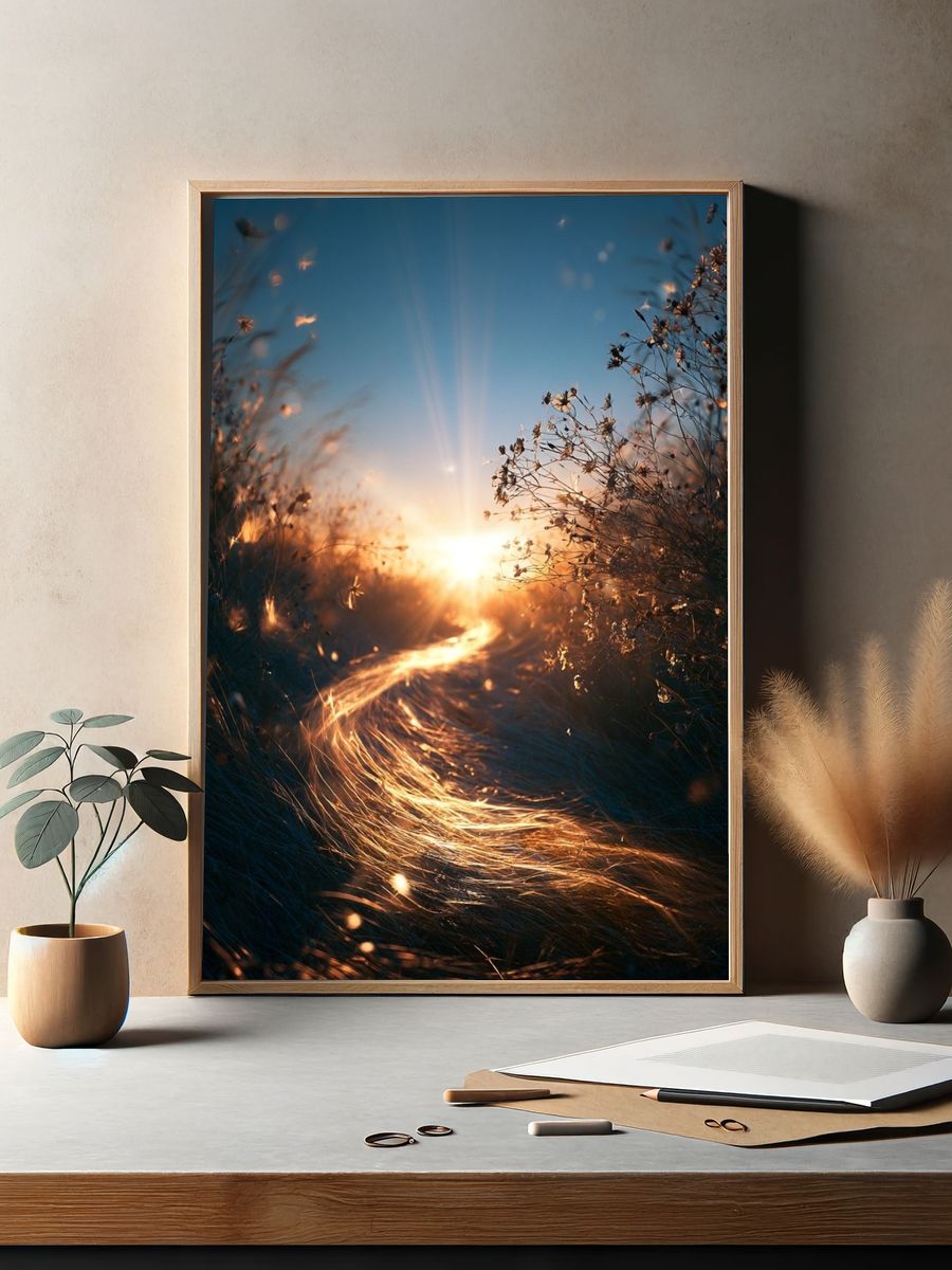 Golden Meadow Sunrise Photography Poster. — room view 2