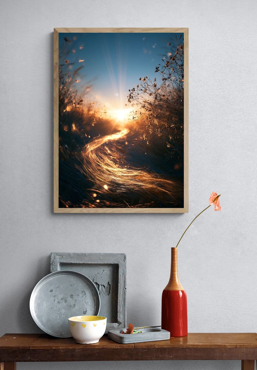 Golden Meadow Sunrise Photography Poster. — room view 3
