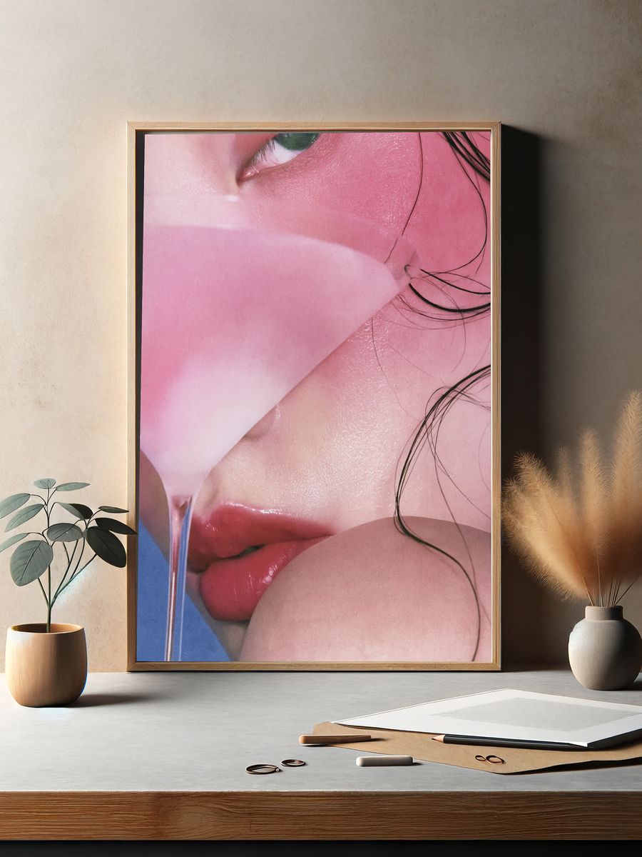 Pink Lips Close-Up Photography Poster. — room view 2