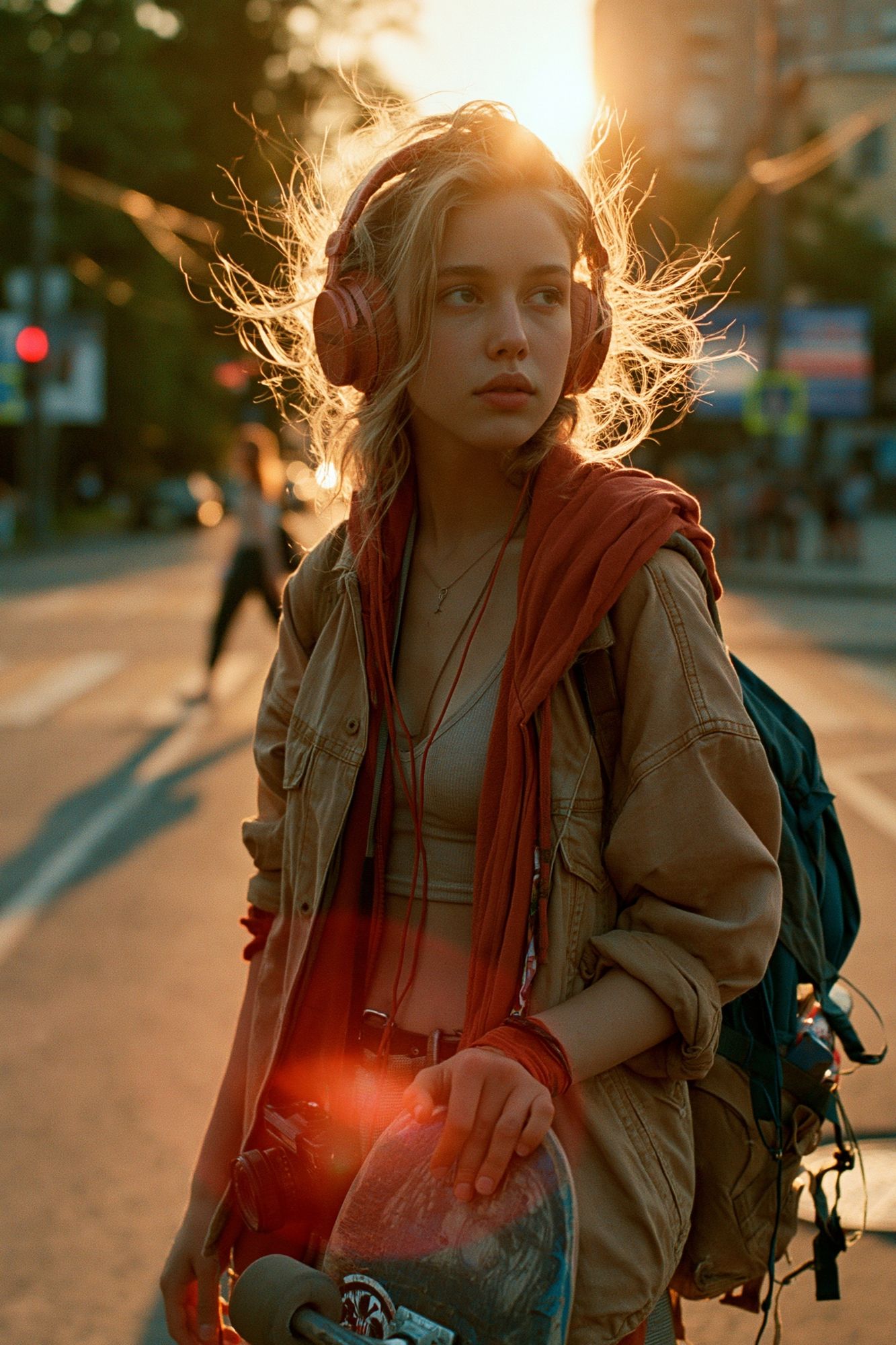Skateboard Girl at Sunset Poster. poster detail