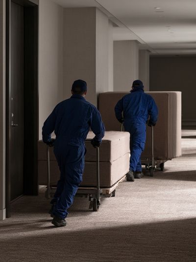 Moving Crew Hallway Photography Poster. poster