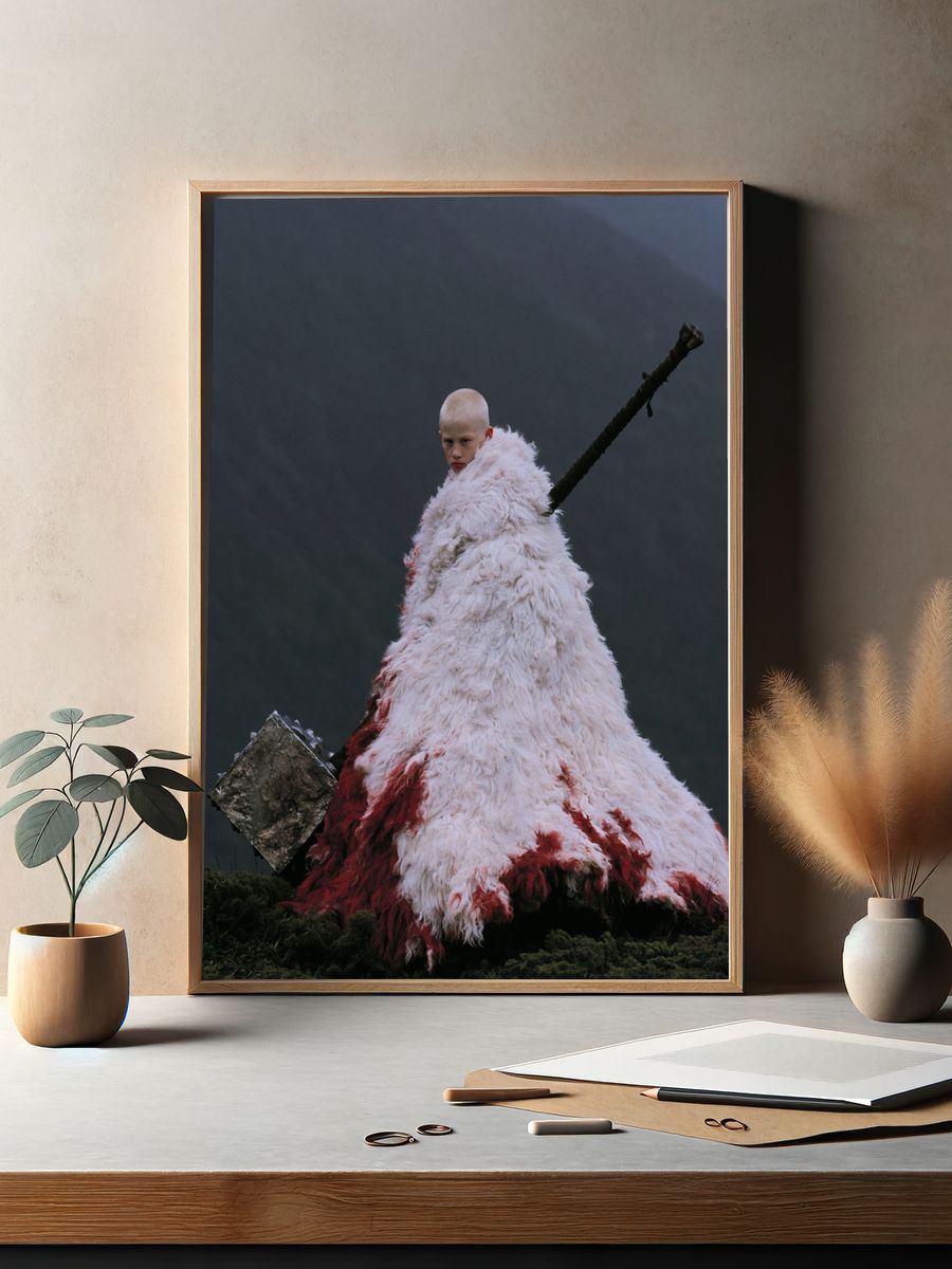 Surreal Fur-Clad Figure Photography Poster. — room view 2