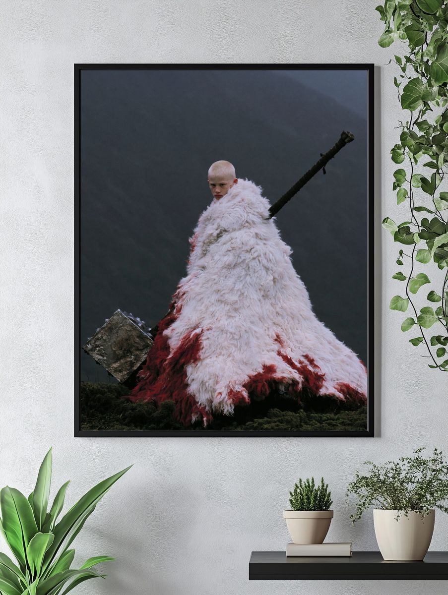 Surreal Fur-Clad Figure Photography Poster. — room view 4