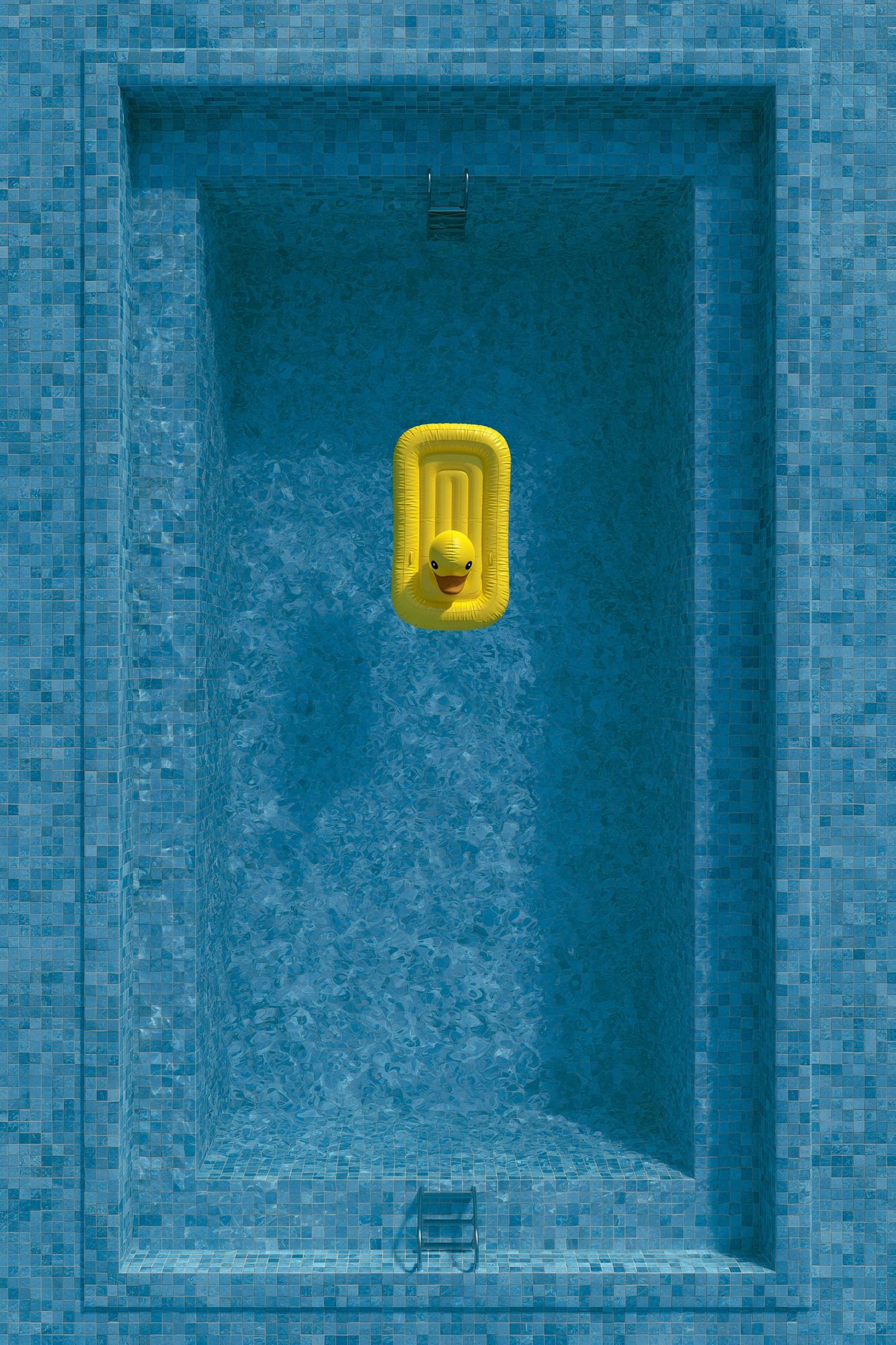 Yellow Duck Pool Photography Poster. poster detail
