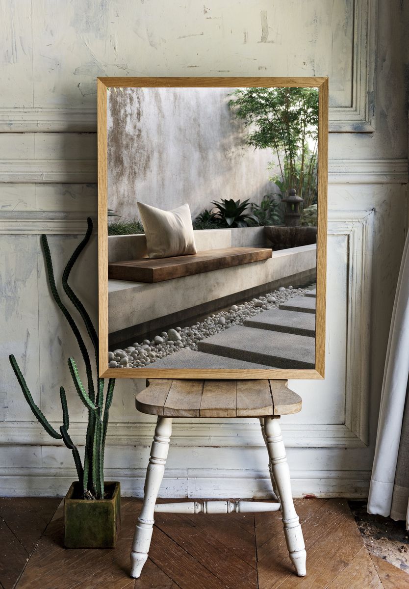 Zen Garden Courtyard Photography Print. — room view 1