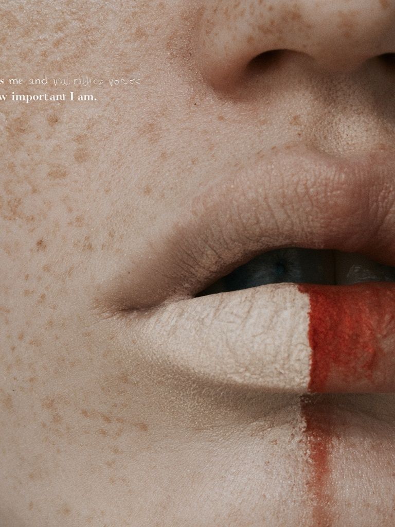 Freckled Lips Close-Up Photography Poster. poster detail