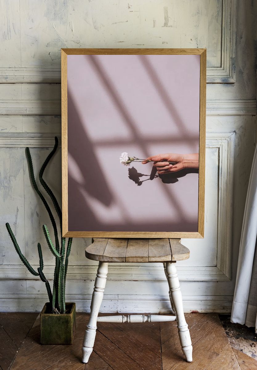 Woman holding white carnation pink. — room view 1