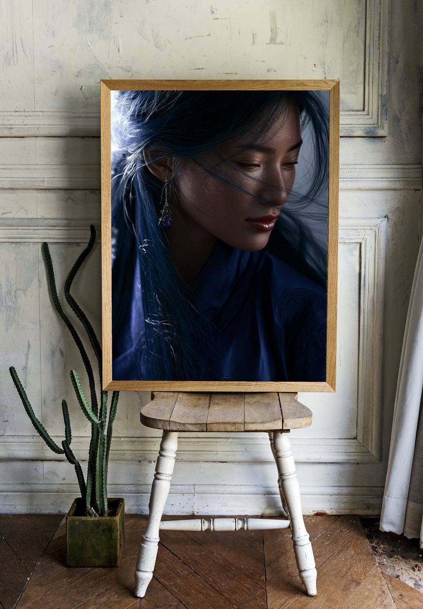 Blue-Haired Portrait Photography Poster. room preview