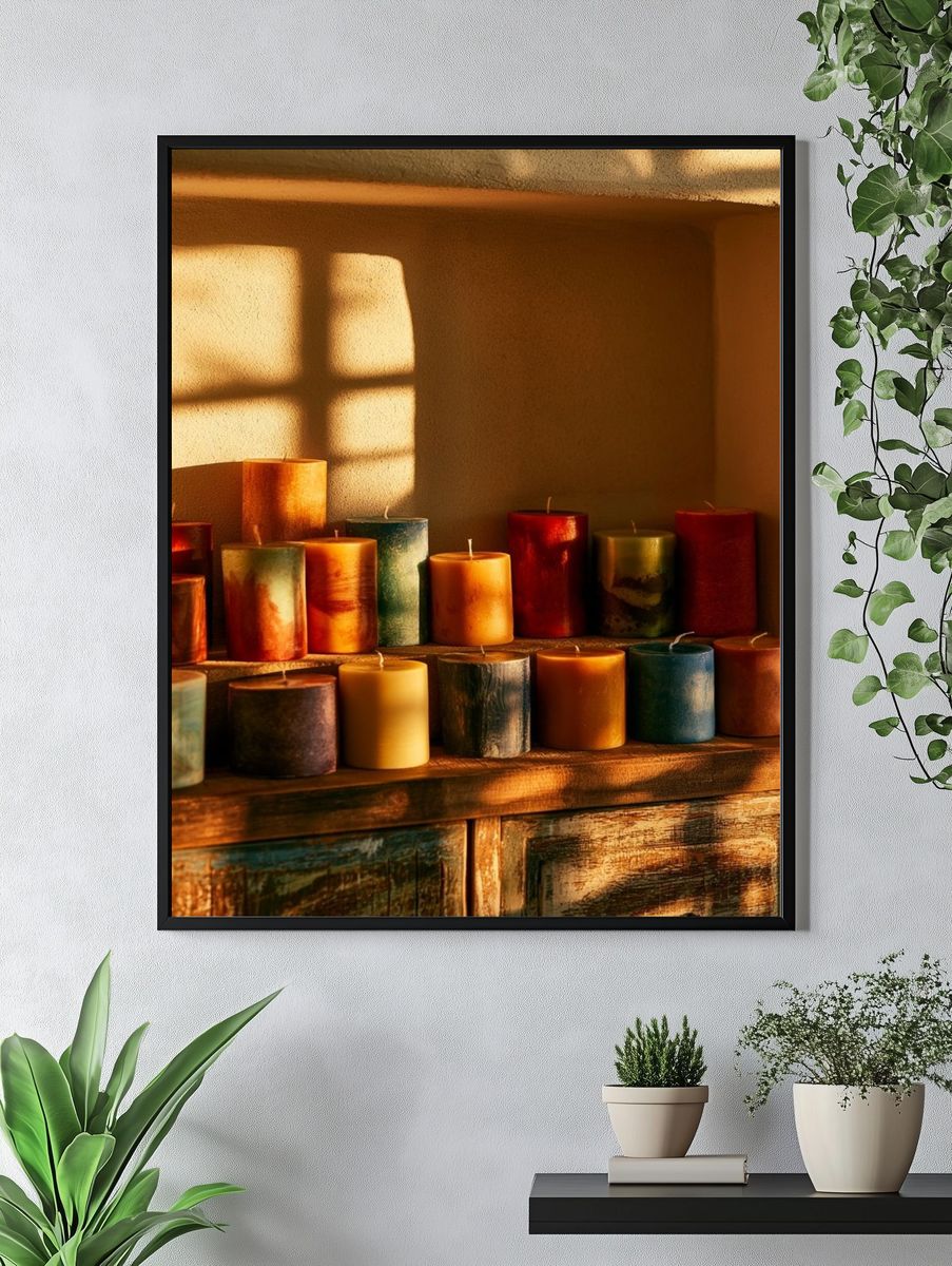 Sunlit Candle Still Life Photography Poster. — room view 4
