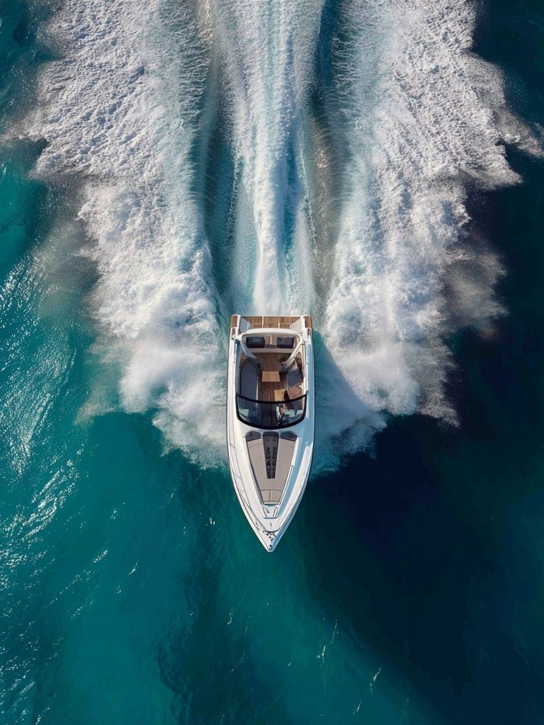 Luxury Speedboat Aerial Photography Poster. poster detail