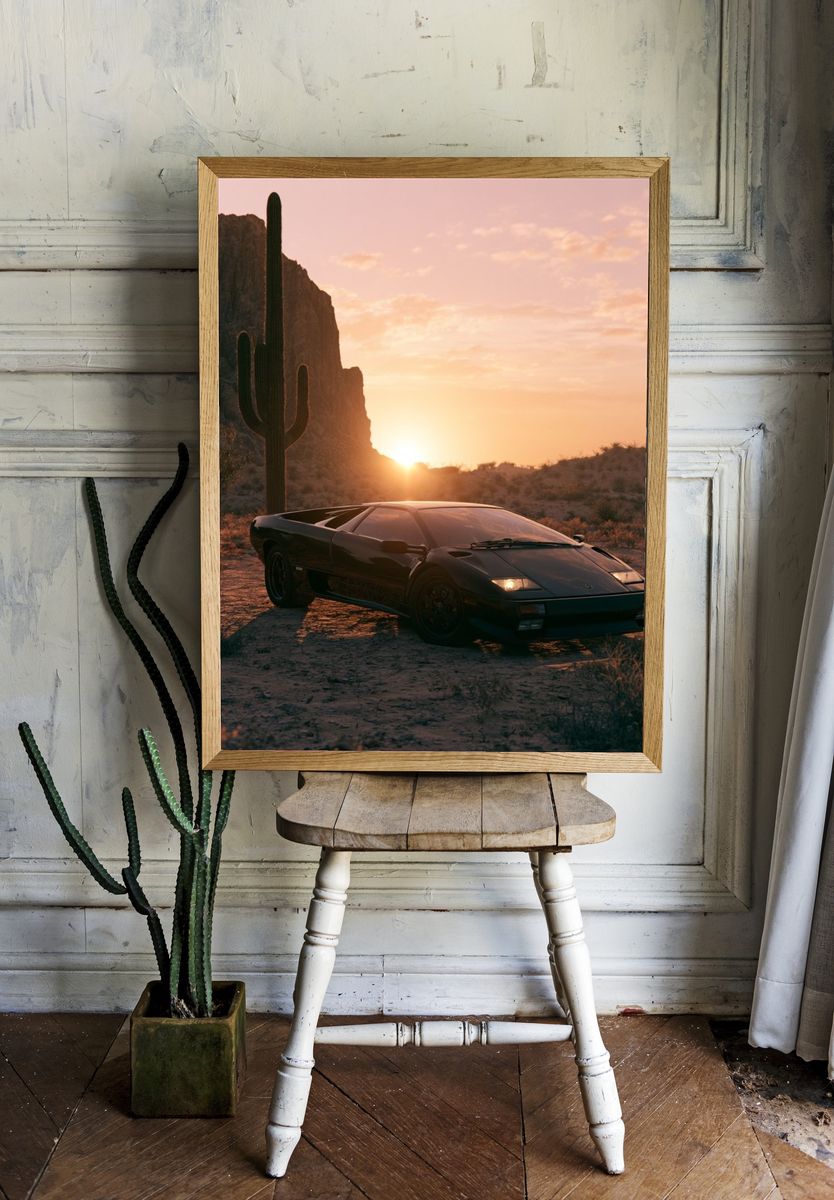 Desert Supercar Sunset Photography Poster. room preview