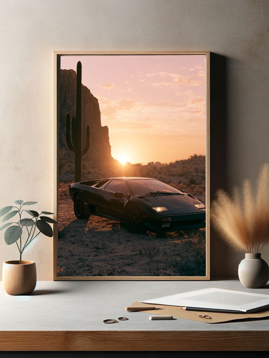 Desert Supercar Sunset Photography Poster. — room view 2
