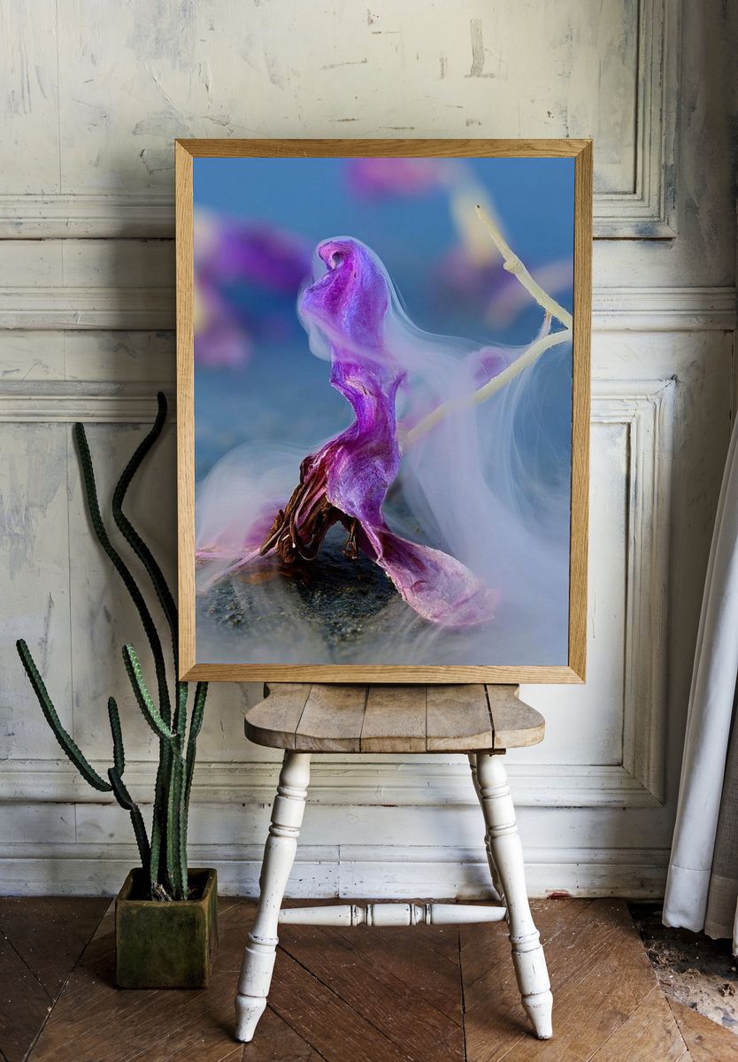 Purple Flower Smoke Photography Poster. — room view 1