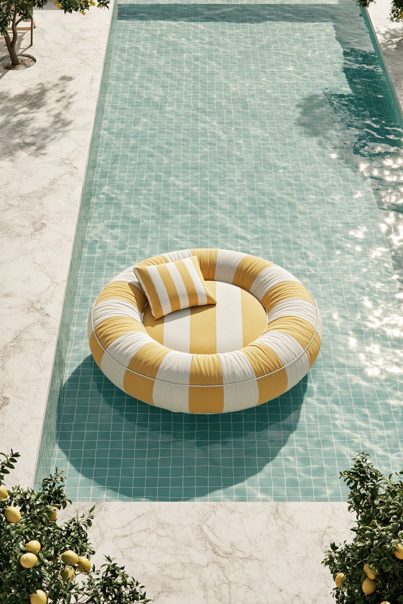 Lemon Poolside Float Photography Poster. poster detail