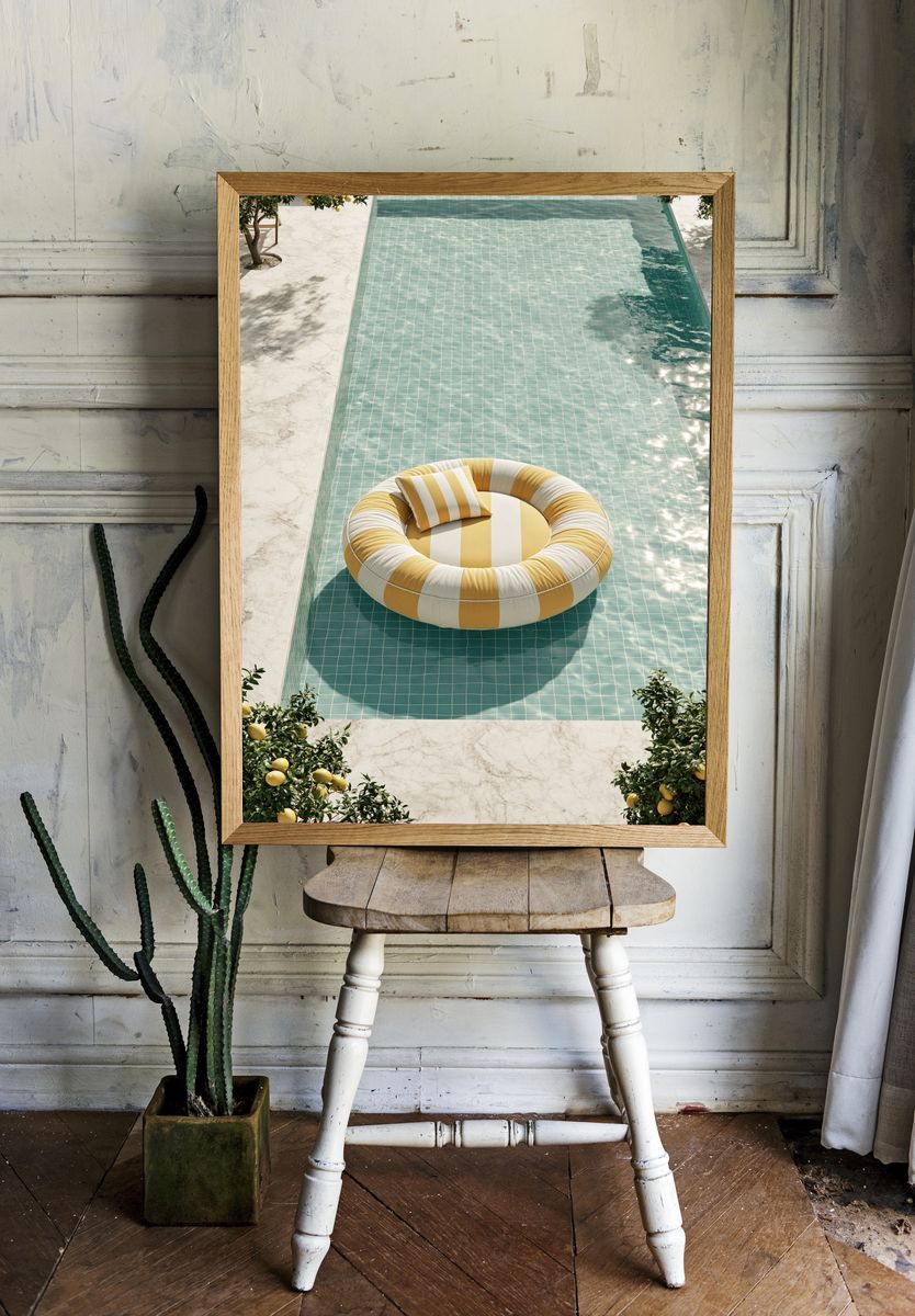Lemon Poolside Float Photography Poster. — room view 1