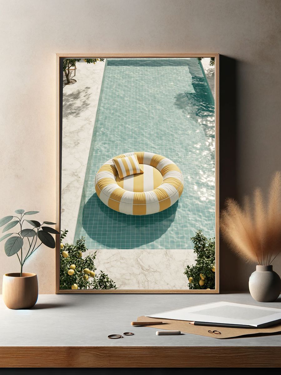 Lemon Poolside Float Photography Poster. — room view 2