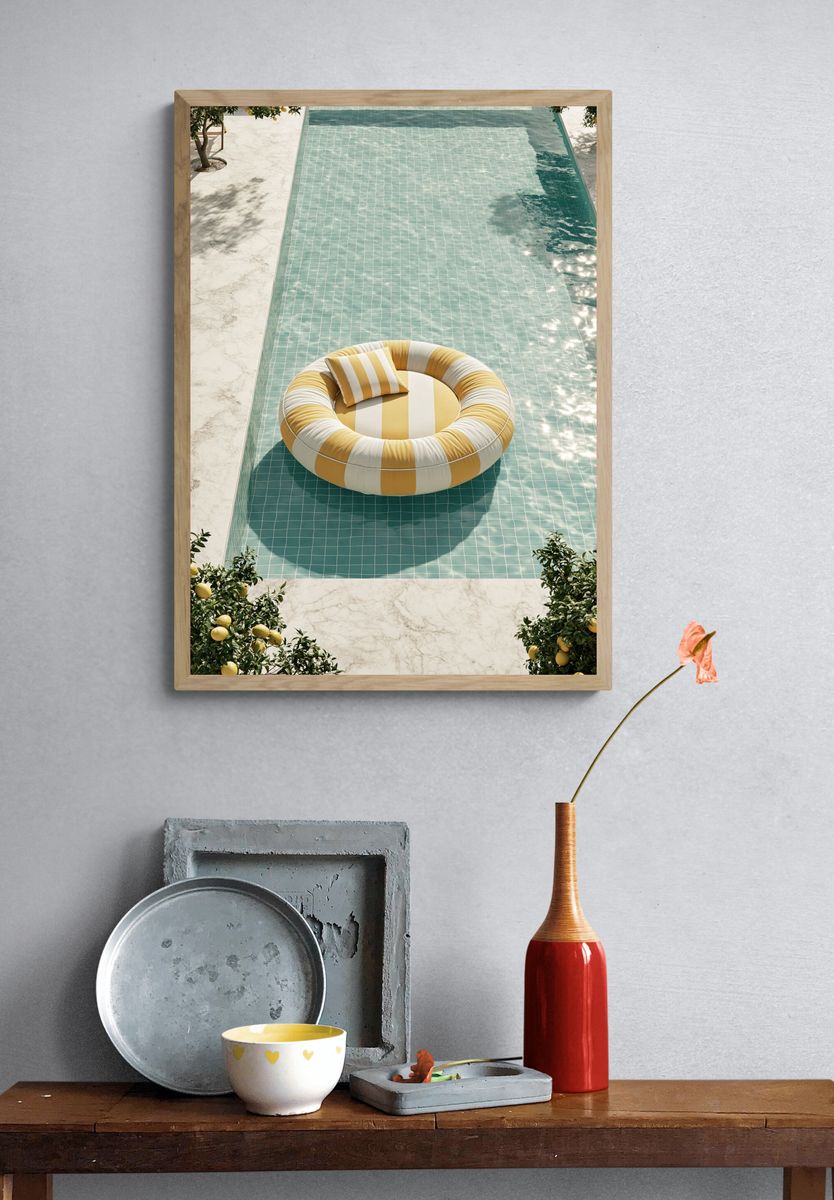 Lemon Poolside Float Photography Poster. — room view 3