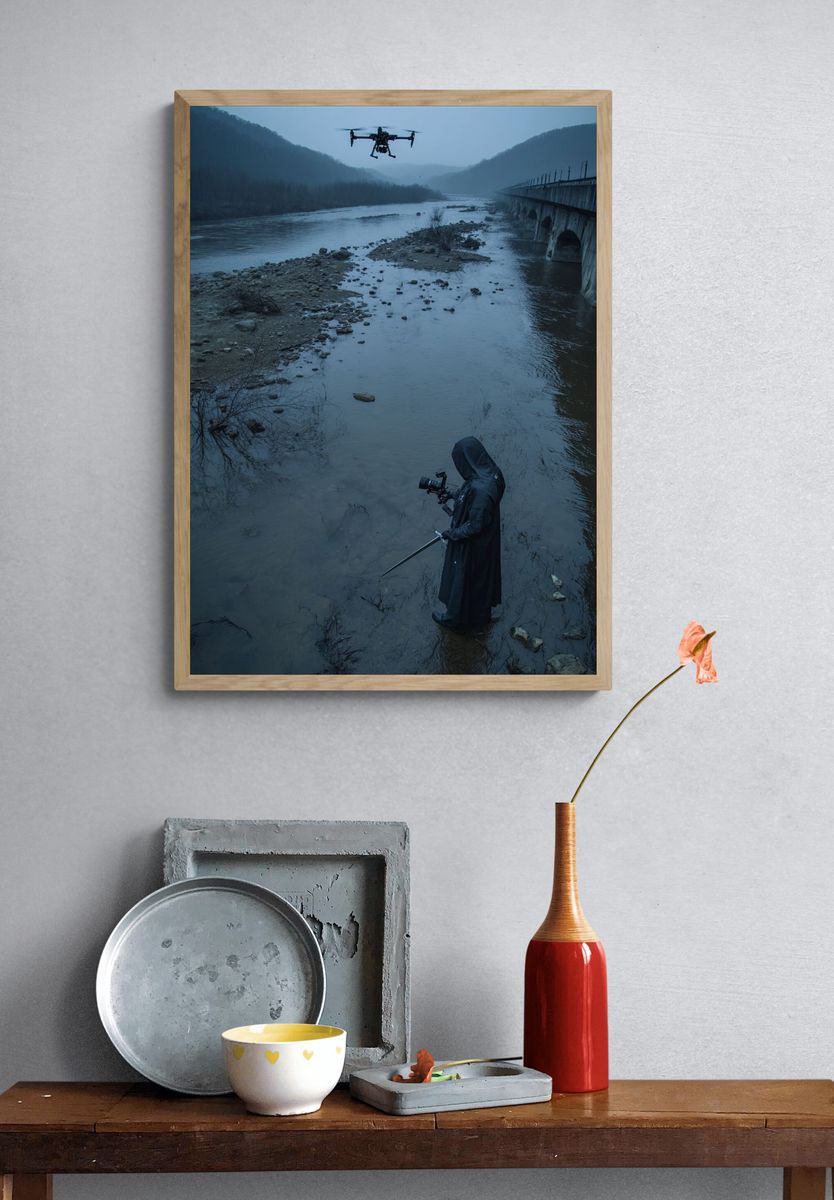 Drone River Scene Photography Poster. — room view 3