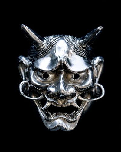 Silver Oni Mask Photography Poster. poster print