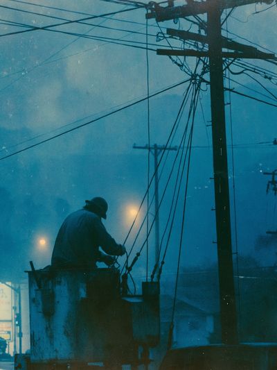 Foggy Utility Worker Photography Poster. poster print