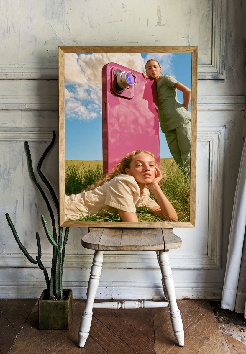 Surreal Pink Camera Portrait Print. — room view 1