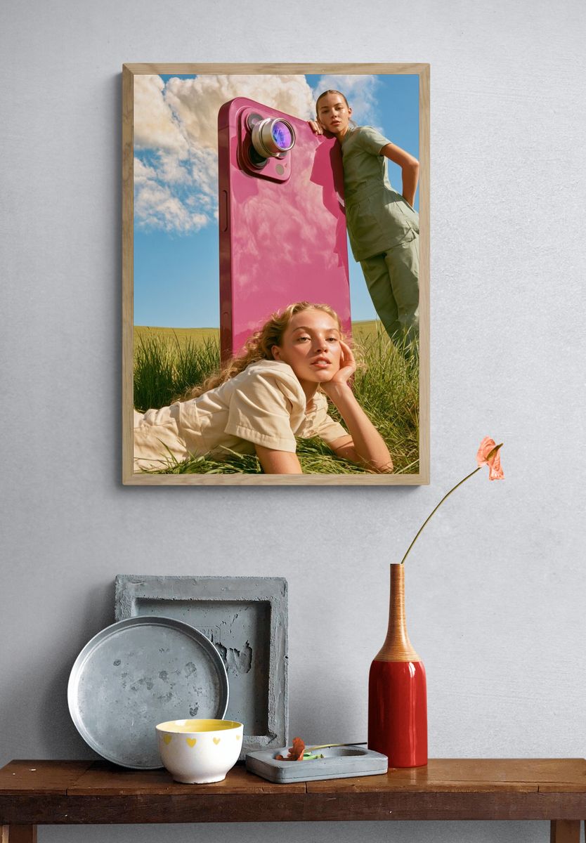 Surreal Pink Camera Portrait Print. — room view 3