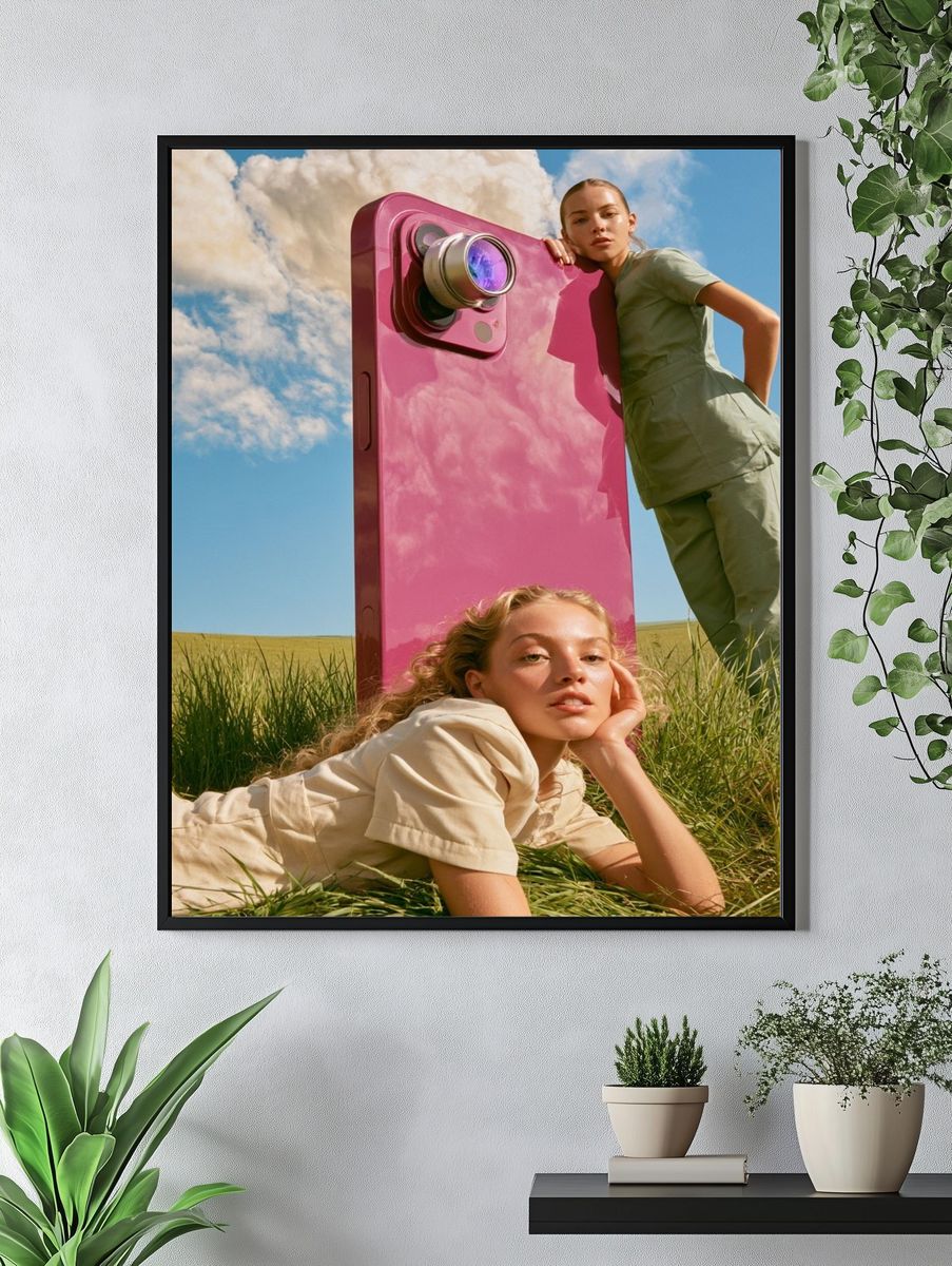 Surreal Pink Camera Portrait Print. — room view 4