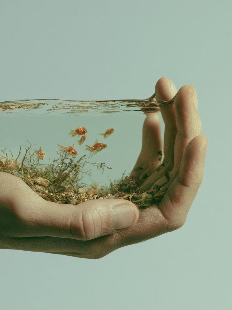 Handheld Aquarium Surrealism Print. poster detail