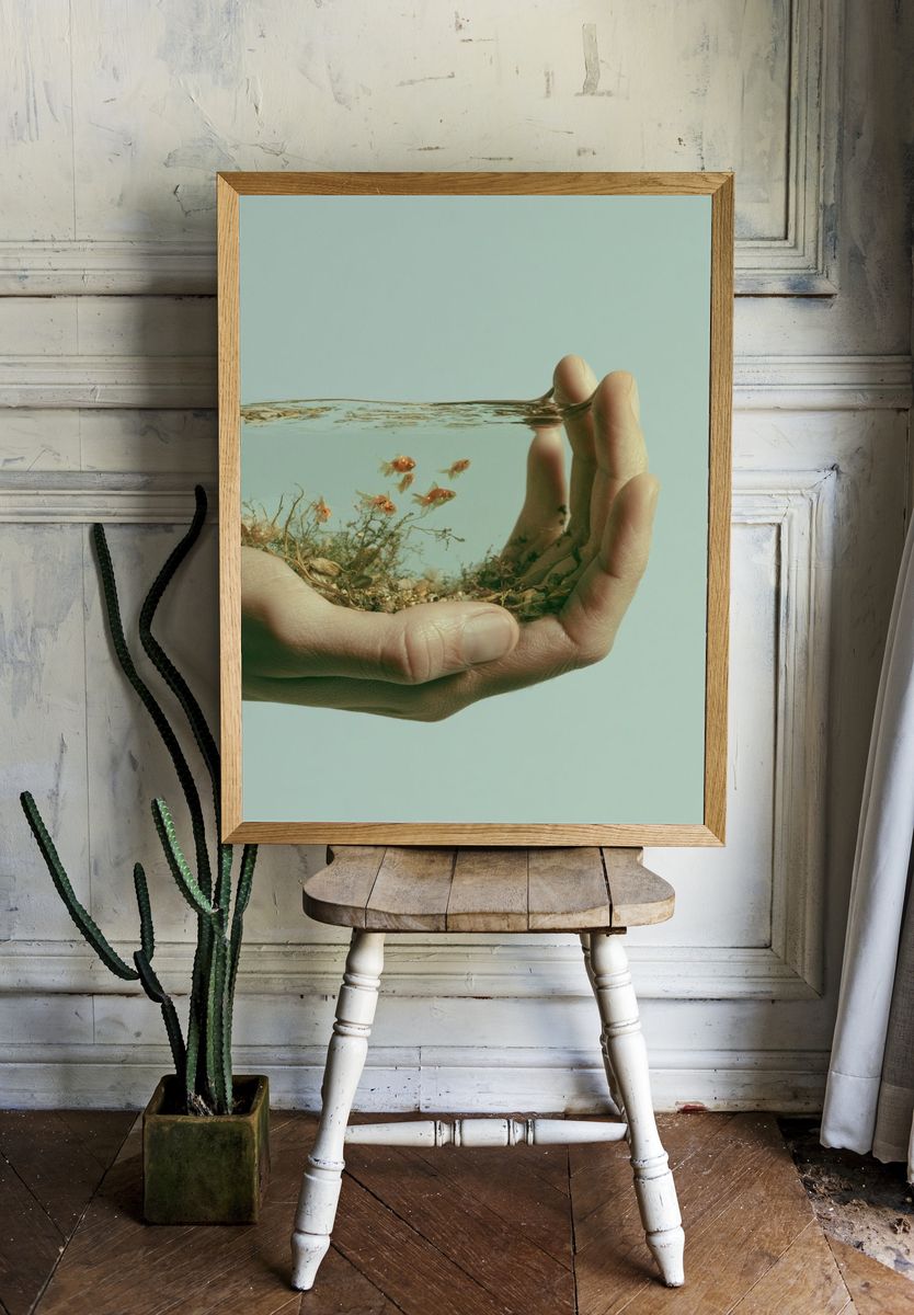 Handheld Aquarium Surrealism Print. room preview
