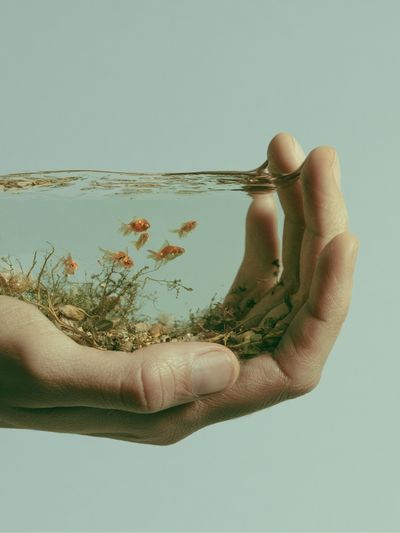 Handheld Aquarium Surrealism Print. poster