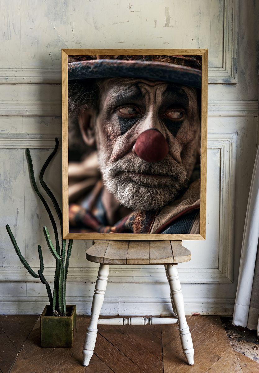 Sad Clown Portrait Print. room preview